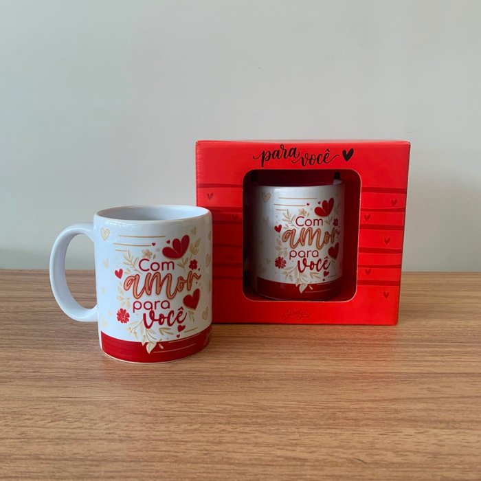 Caneca Cerâmica 300ml "Com Amor Para Você" – Presente Criativo com Mensagem Especial | CA737