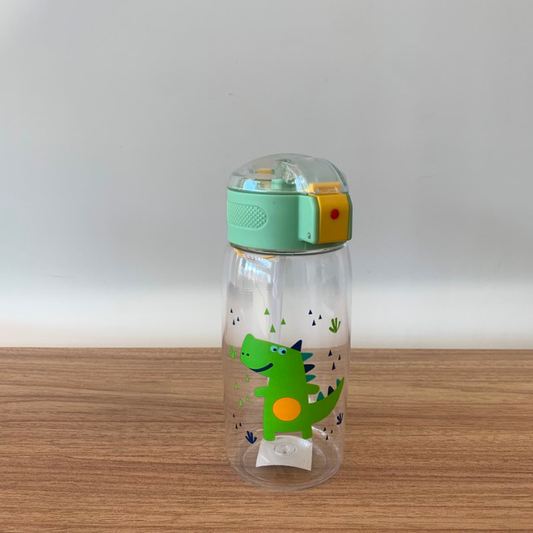 Squeeze Acrílica Infantil Tema Dinossauro 500 ml – Garrafa com Canudo para Crianças