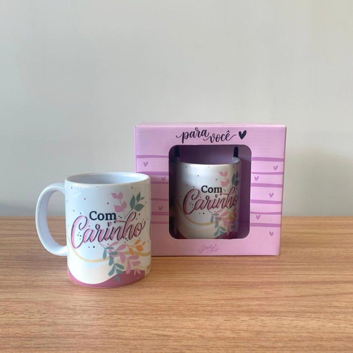Caneca Cerâmica 300ml "Com Carinho" – Presente Criativo com Mensagem Especial | CA883