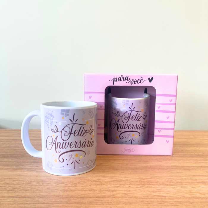 Caneca Cerâmica 300ml "Feliz Aniversário" – Presente Criativo para Aniversariante | CA725