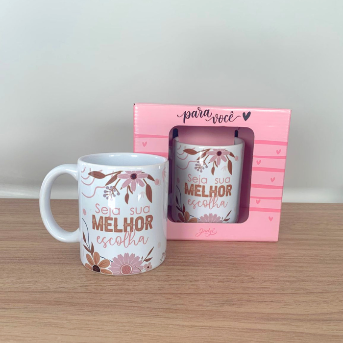 Caneca Cerâmica 300ml com Caixa Presente "Seja Sua Melhor Escolha" – Presente Motivacional Inspirador | CA810