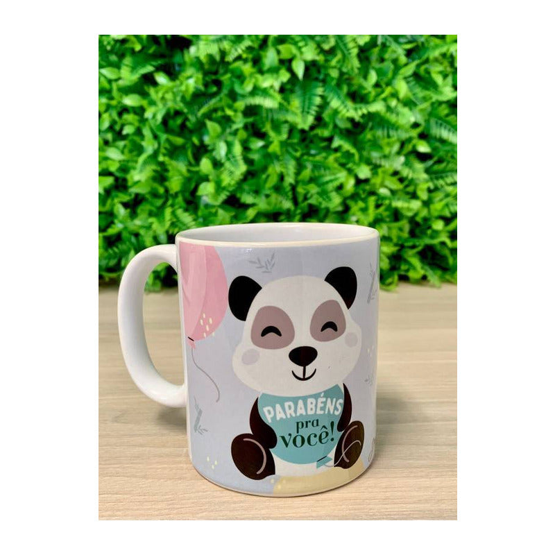 Caneca Cerâmica 300ml Panda "Parabéns para você" – Presente Romântico para Namorado, Namorada e Casal | CA792