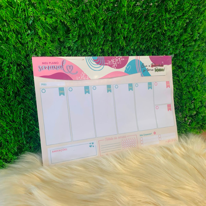 Planner de mesa semanal + Bloco de anotações - Que a felicidade se torne rotina