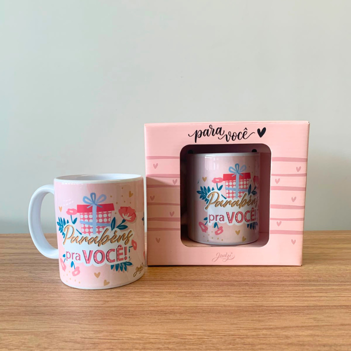 Caneca Cerâmica 300ml "Parabéns Pra Você" – Presente Criativo para Aniversariante | CA718