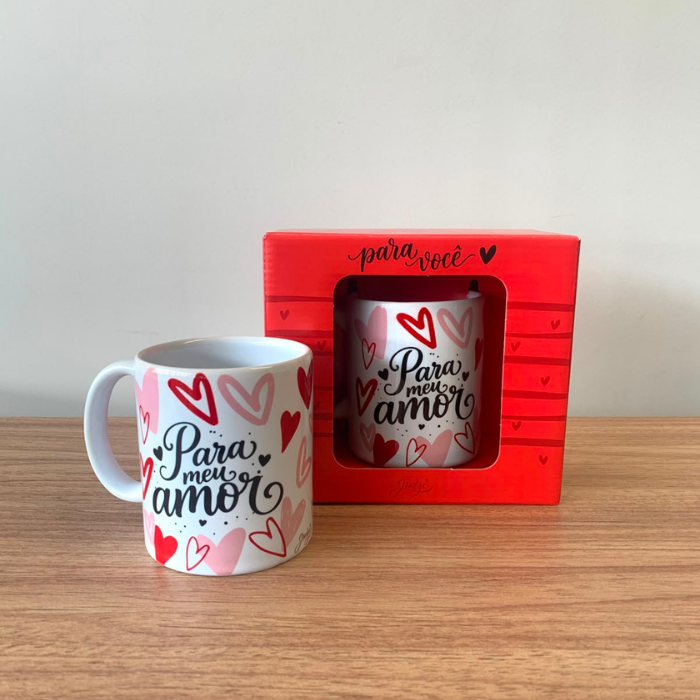 Caneca Cerâmica 300ml com Caixa Presente "Para Meu Amor" – Presente Romântico para Namorado, Namorada e Casal | CA871