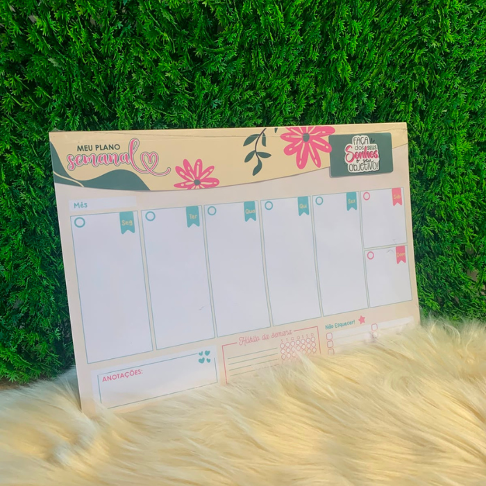 Planner de mesa semanal + Bloco de anotações - Faça dos seus sonhos o seu objetivo
