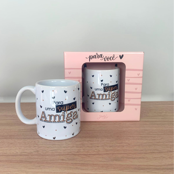 Caneca de Cerâmica 300ml “Para Uma Super Amiga” – Presente Criativo para Amizade | Judzi CA555