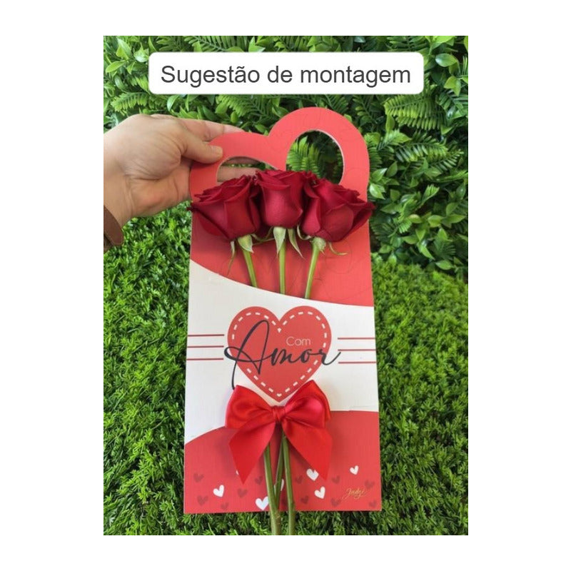 PORTA-FLOR COM ALÇA CORAÇÃO- COM AMOR | 3 UNIDADES - PFAC01