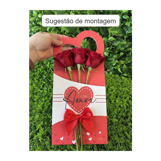 PORTA-FLOR COM ALÇA CORAÇÃO- COM AMOR | 3 UNIDADES - PFAC01
