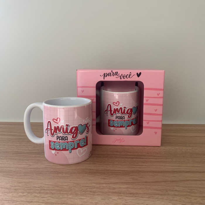Caneca Cerâmica 300ml com Caixa Presente "Amigas Para Sempre" – Presente Criativo para Melhor Amiga | CA552