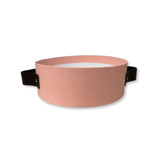 Bandeja redonda box cartonada com alça em couro eco - Rosa BRM01
