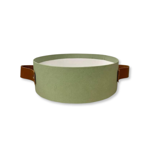 Bandeja redonda box cartonada com alça em couro eco - Verde musgo BRM03