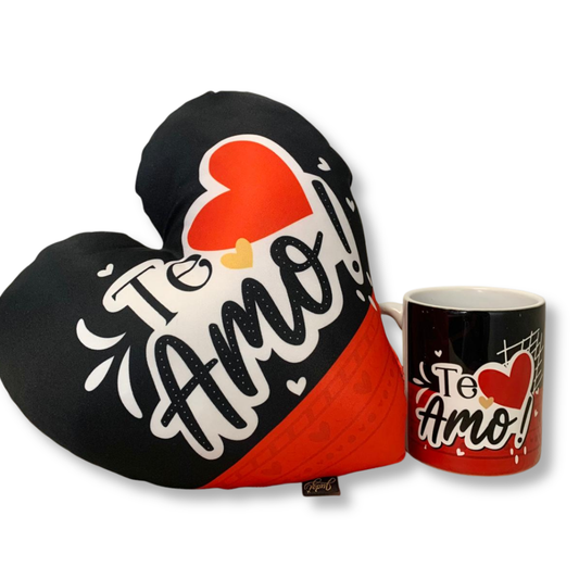 Caneca + Almofada coração - Te amo - KIT165