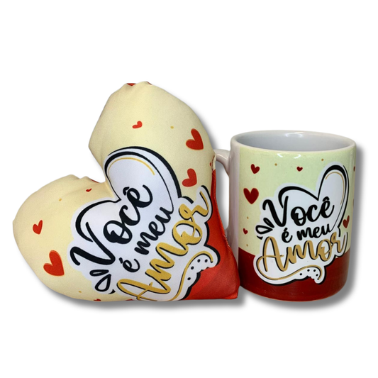 Caneca + Almofada mini coração - Você é meu amor - KITCM758