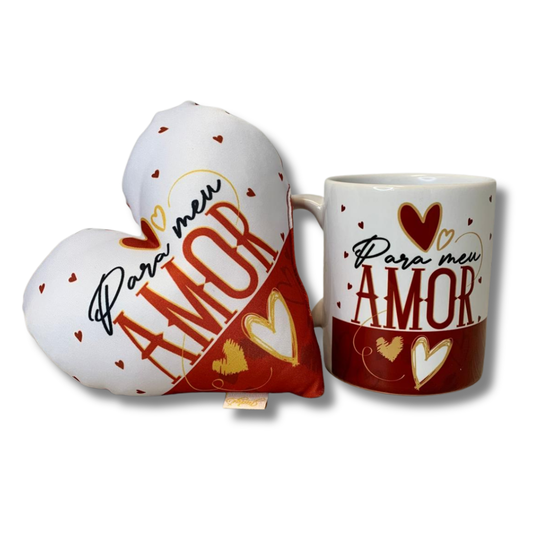 Caneca + Almofada mini coração - Para meu amor - KITCM734