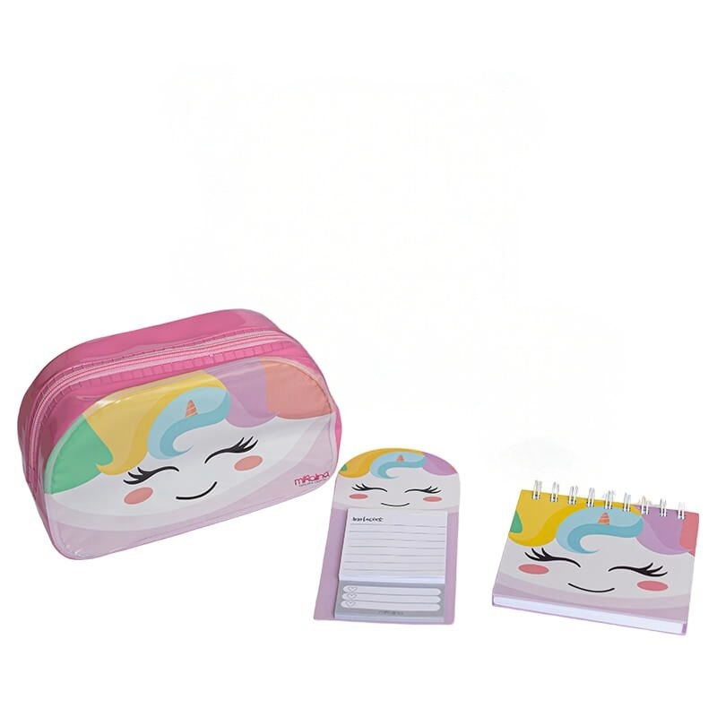 Kit Unicórnio Coleção Fofura Necessaire Bloco Capa Dura e Bloco de Anotações Presente