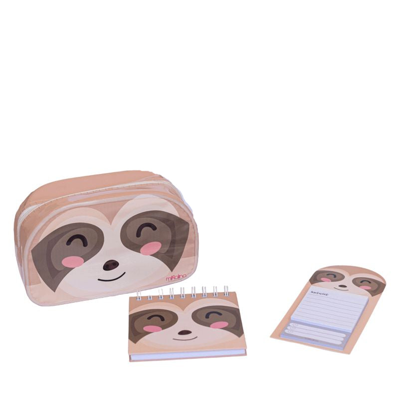 Kit Preguiça Coleção Fofura Necessaire Bloco Capa Dura e Bloco de Anotações Presente