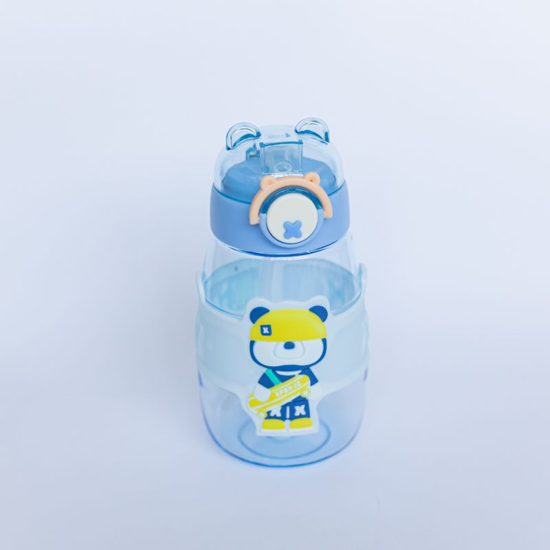 Squeeze Acrílica Infantil Ursinho Azul 550ml com Alça – Garrafinha Escolar Infantil Resistente para Crianças