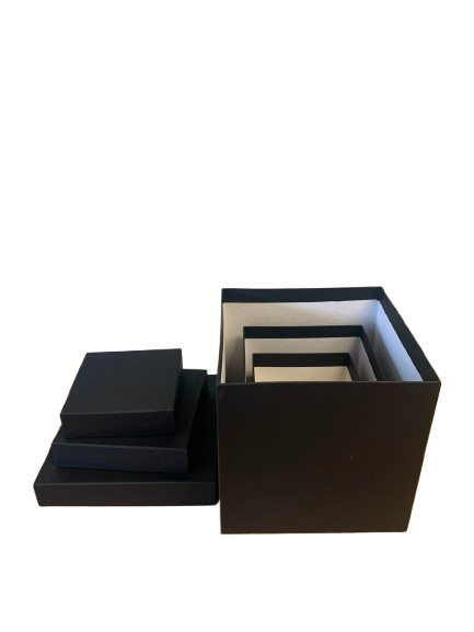 Kit Caixa Box Cúbica Preta para Presentes e Cestas – Kit com 3 Unidades