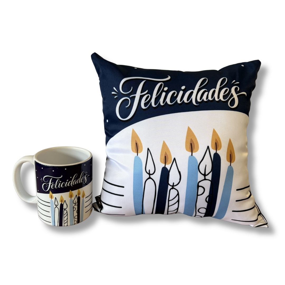 Kit almofada quadrada + Caneca - Felicidades - KIT877