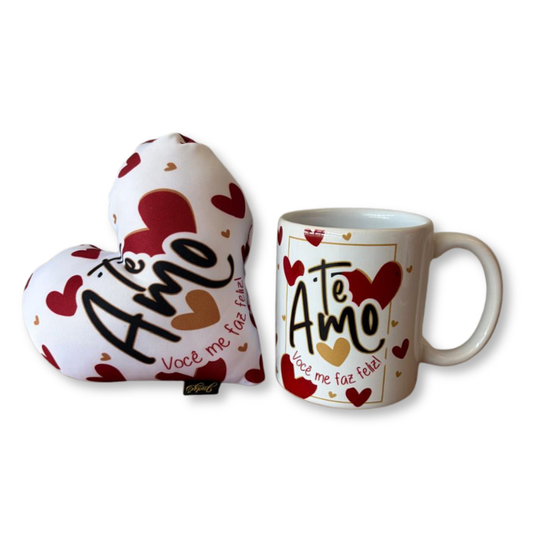 Caneca + Almofada mini coração - Te amo - KITCM743