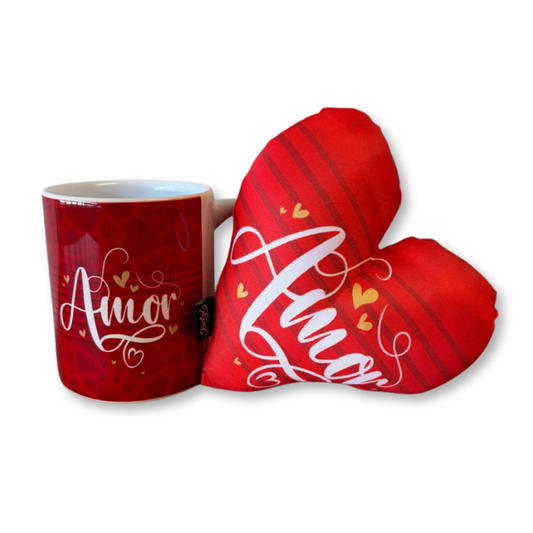 Caneca + Almofada mini coração - Amor - KITCM790