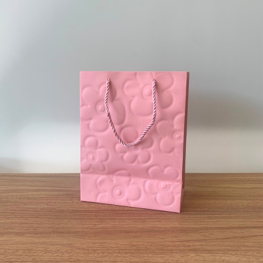 Sacola para Presente de Papel Flor Rosa com Hot Stamping  – Kit com 3 Unidades