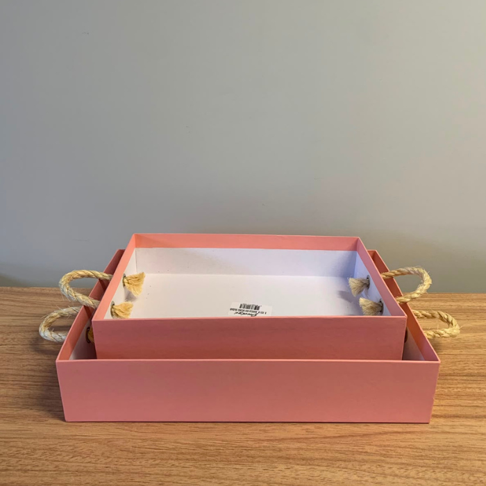Bandeja com Alça de Sisal Salmão – Kit com 2 Unidades