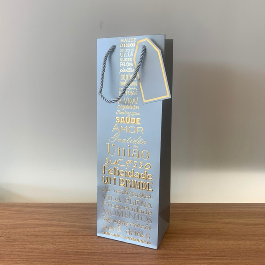 Sacola para Presente e Vinho de Papel Prata com Hot Stamping