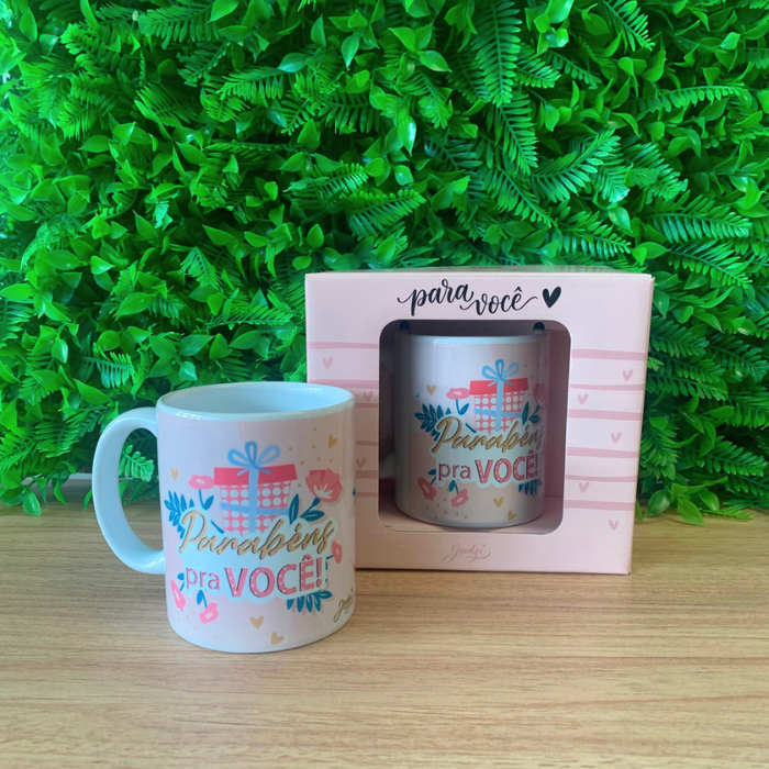 Caneca cerâmica 300 ml - parabéns pra você - ca718