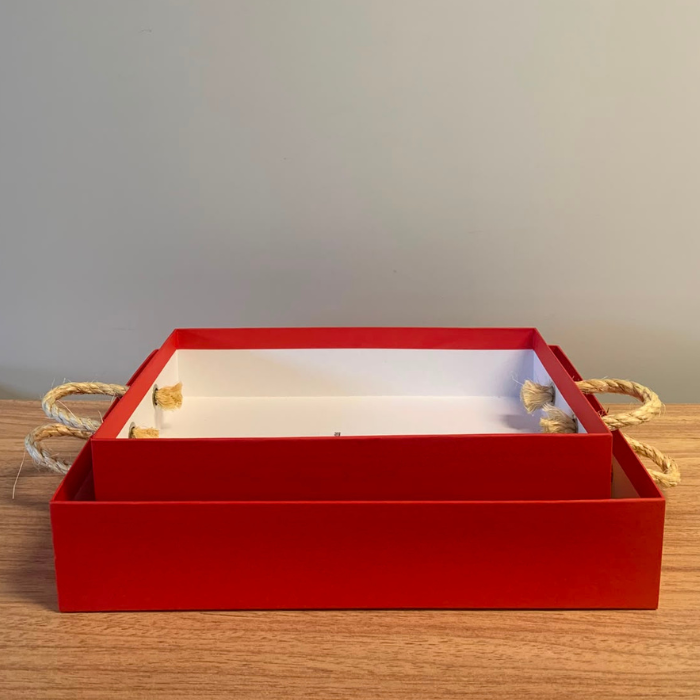 Bandeja com Alça de Sisal Vermelha – Kit com 2 Unidades