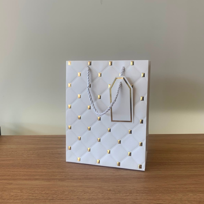 Sacola para Presente de Papel Branca P com Hot Stamping Kit 3 Unidades