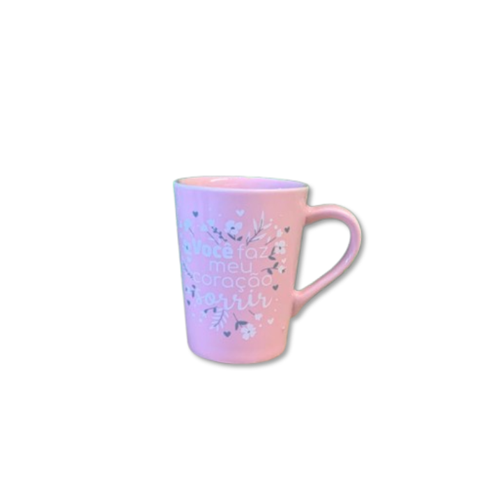Caneca porcelana 220 ml - rosa - você faz meu coração sorrir