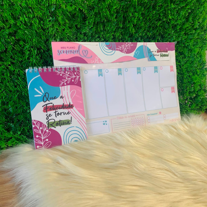 Planner de mesa semanal + Bloco de anotações - Que a felicidade se torne rotina