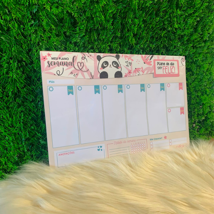 Planner de mesa semanal + Bloco de anotações - Panda