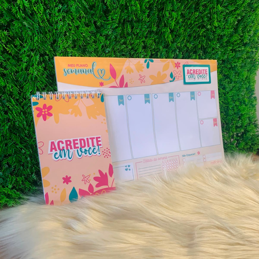 Planner de mesa semanal + Bloco de anotações - Acredite em você