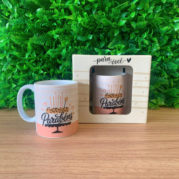 Caneca cerâmica 300 ml - parabéns - ca875