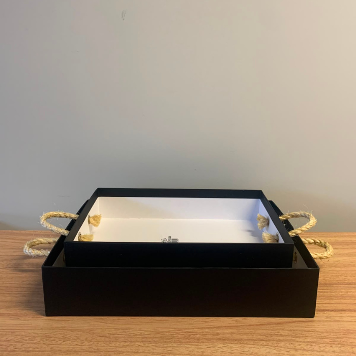 Bandeja com Alça de Sisal Preta – Kit com 2 Unidades