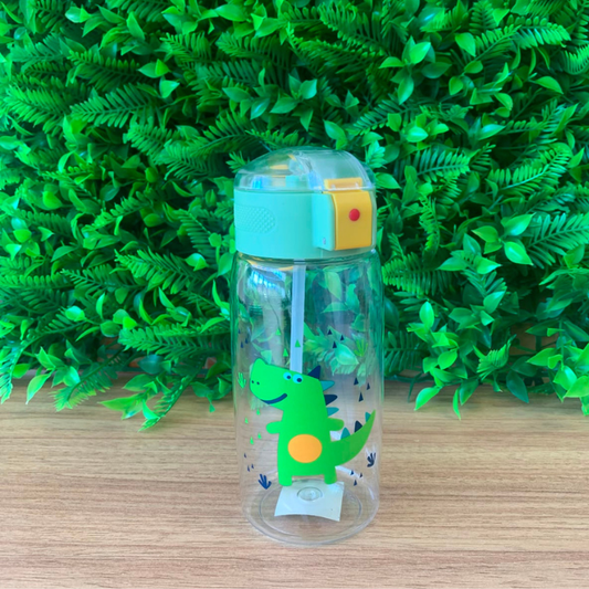 Squeeze Acrílica Infantil Tema Dinossauro 500 ml – Garrafa com Canudo para Crianças