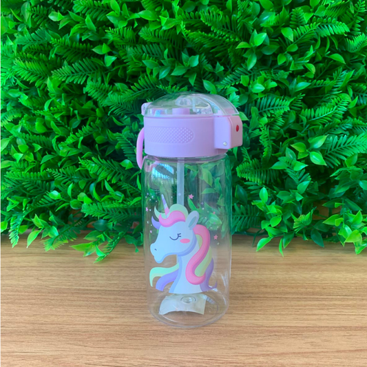 Squeeze Acrílica Infantil Tema Unicórnio 500 ml – Garrafa com Canudo para Crianças