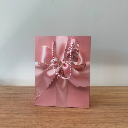 Sacola para Presente de Papel com Laço Rosa – Kit com 3 Unidades