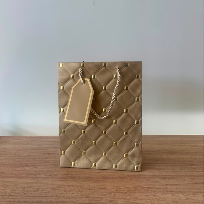 Sacola para Presente de Papel Ouro P com Hot Stamping Kit 3 Unidades