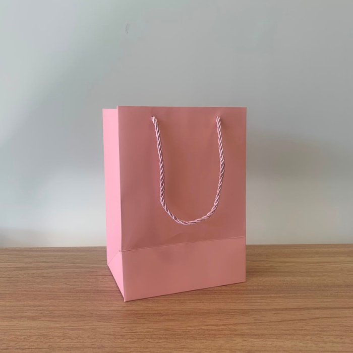 Sacola para Presente Pequena Rosa com Frente Transparente – Kit com 3 Unidades