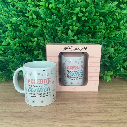Caneca 300 ml c/ caixa - acredite nos seus sonhos - CA809