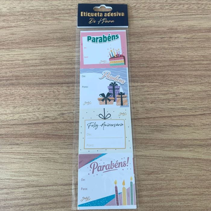 Etiqueta De Para Aniversário Cartela com 8 Unidades Kit com 50 Cartelas para Presentes