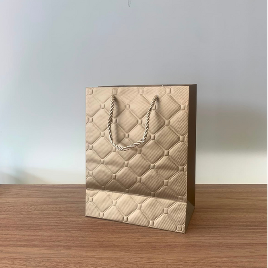 Sacola para Presente de Papel Ouro P com Hot Stamping Kit 3 Unidades