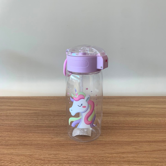 Squeeze Acrílica Infantil Tema Unicórnio 500 ml – Garrafa com Canudo para Crianças