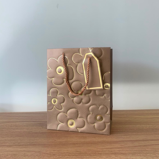 Sacola para Presente de Papel Flor Cobre com Hot Stamping – Kit com 3 Unidades