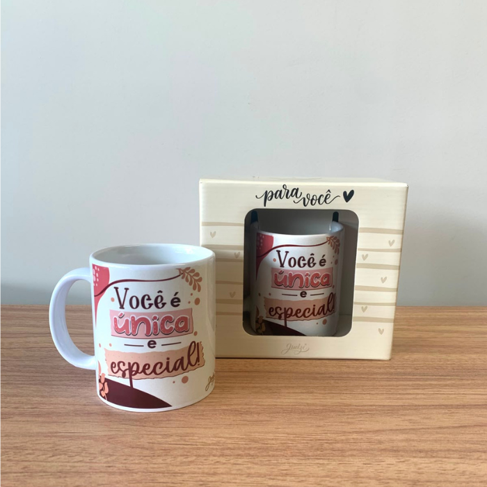 Caneca 300 ml c/ caixa - você é única e especial - ca561
