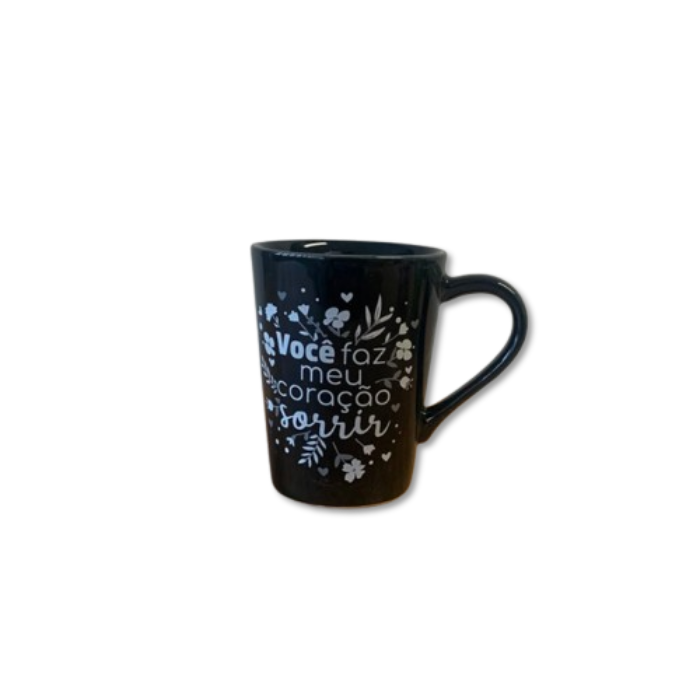 Caneca porcelana 220 ml - preta - você faz meu coração sorrir